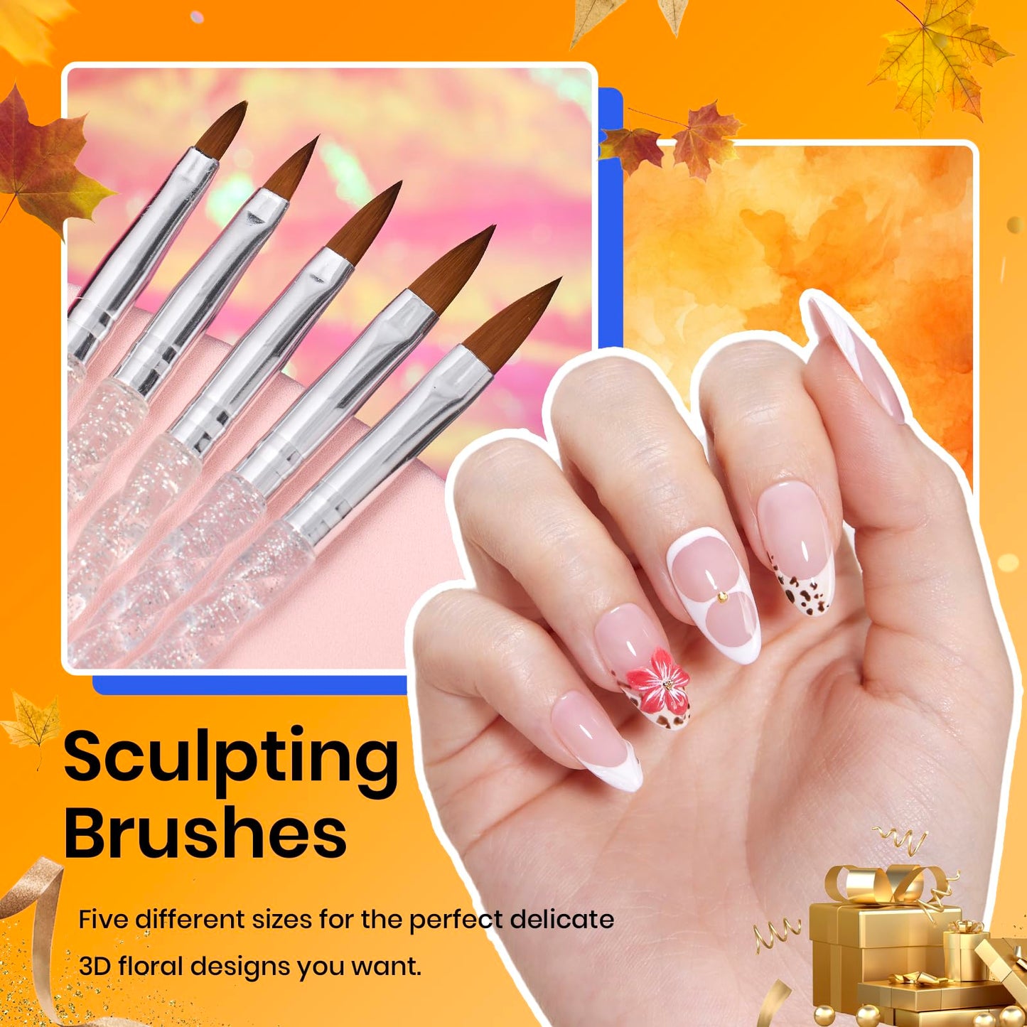 Beetles 31pcs Nail Art Brushes & 5PCS Nail Art Dotting Tools Nail Art Sculpture Pen, Dual-Head Resin Na