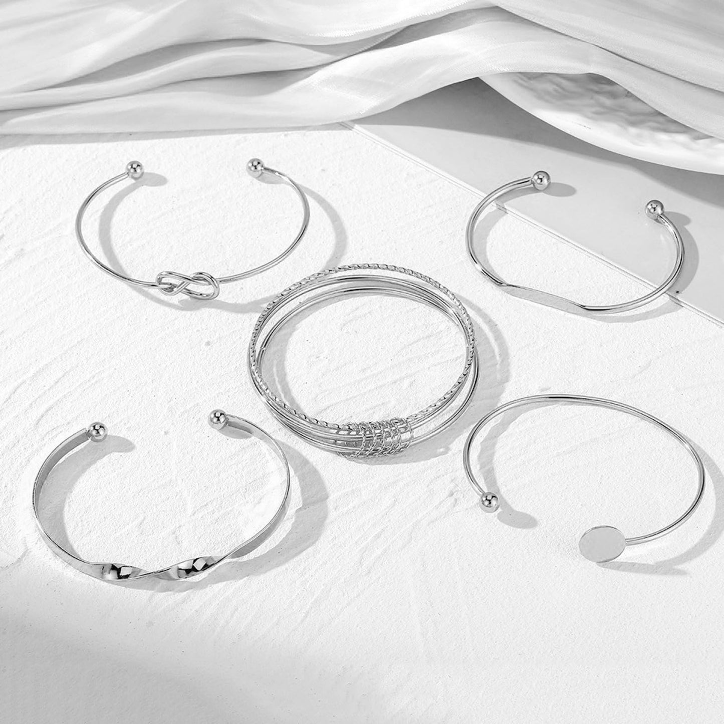 FUNOJOY Bangle Bracelets Set for Women, Multi Layer Stackable Cuff Bracelets, Boho Open Adjustable Bangle Jewelry Gift for Her