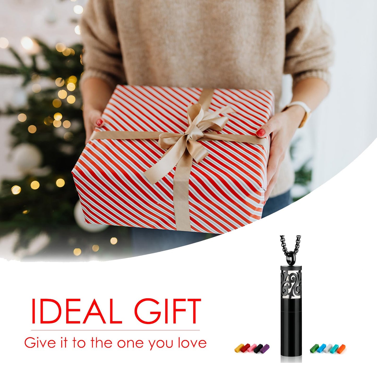 CAIRIAC Essential Oil Necklace for Women, Aromatherapy Necklace Diffuser, Women's/Men's Fragrance Diffuser Pendant (Black)