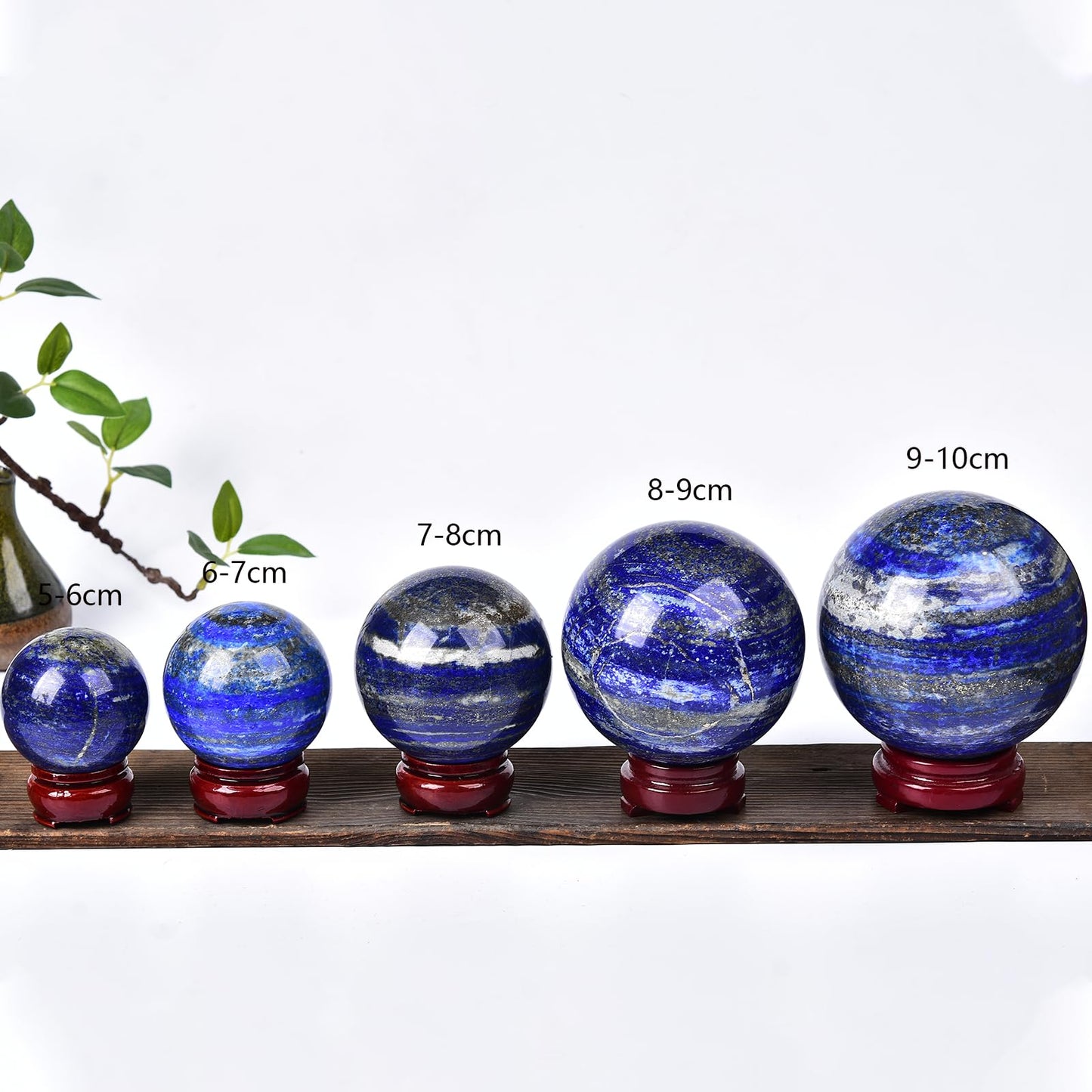 JIC Gem Lapis Lazuli Crystal Sphere with Wooden Stand,Decorative Crystal Ball Blues Gemstone Sphere for Meditation,Feng Shui,Witch-Style Decor,Office Table 70-80mm
