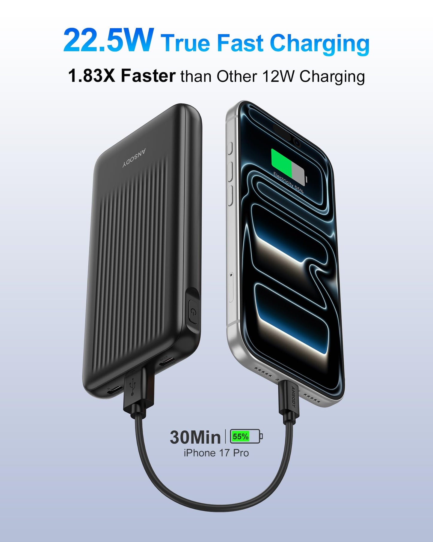 Ansody 2-Pack Portable Charger, 10000mAh 22.5W Compact USB C Power Bank Fast Charging with 2 Outputs & 2 Inputs, LED Display Battery Pack Compatible with iPhone Samsung iPad Tablets, Black & Black