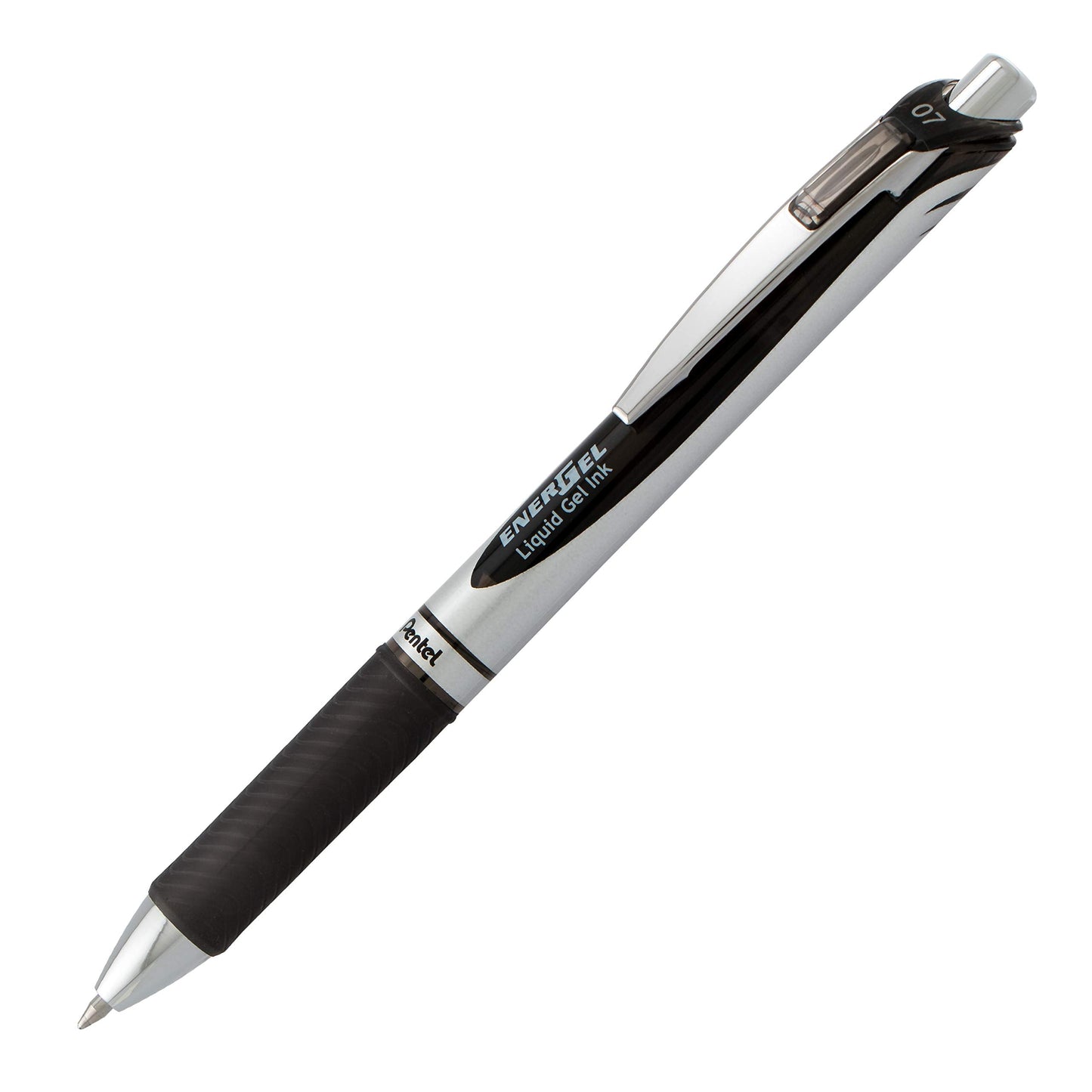 Pentel EnerGel RTX Retractable Liquid Gel Pen, (0.7mm) Medium Line, Metal Tip, Black Ink, Box of 12 (BL77-A)