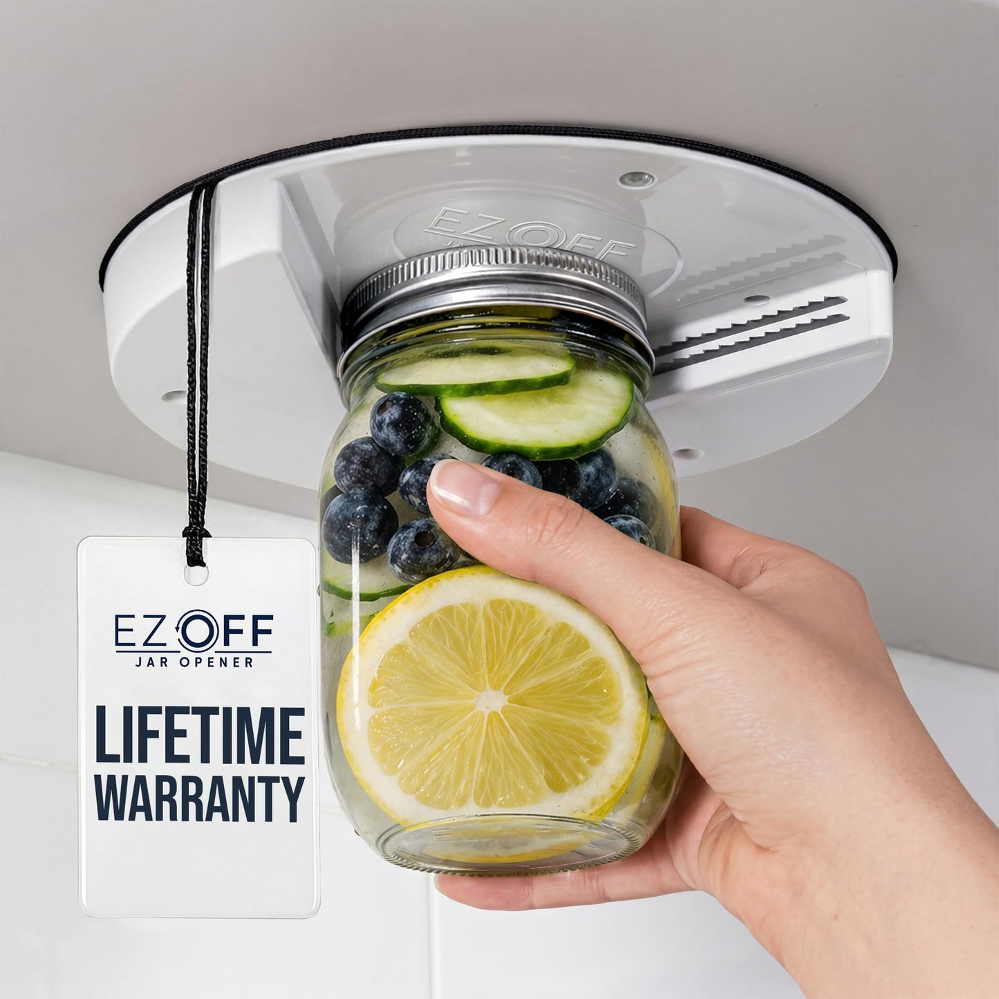 EZ Off Jar Opener for Seniors - Under Cabinet Jar Openers for Weak Hands, Easy Grip, Arthritis jar opener, One Handed Gadgets & Bottle Opener - Essential Kitchen Gadgets for Home Assistance - White