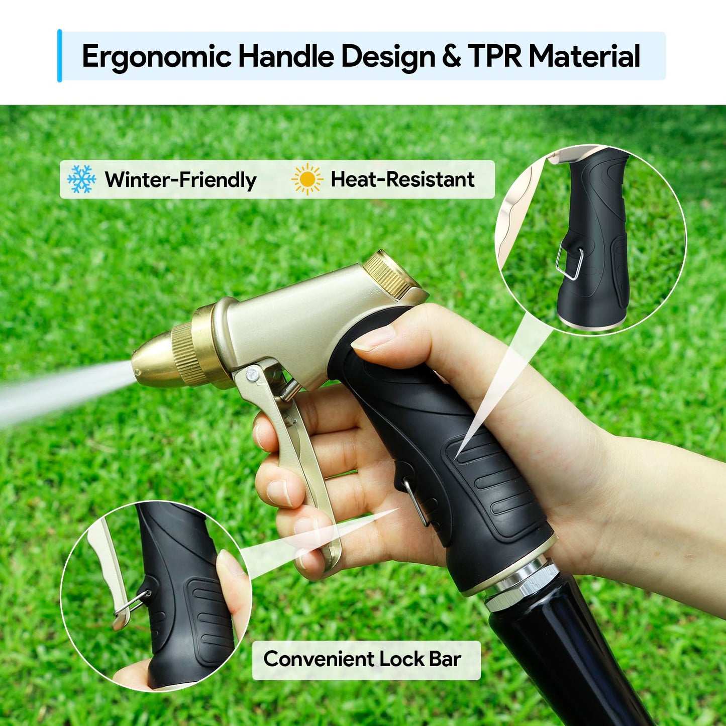 Qxiaozhan Garden Hose Nozzle Heavy Duty, Metal Hose Sprayer Nozzle with High Pressure, Adjustable Spray Patterns, 3/4" Thread, Suit for Lawn Care, Watering Plants, Car, Pet, Outdoor
