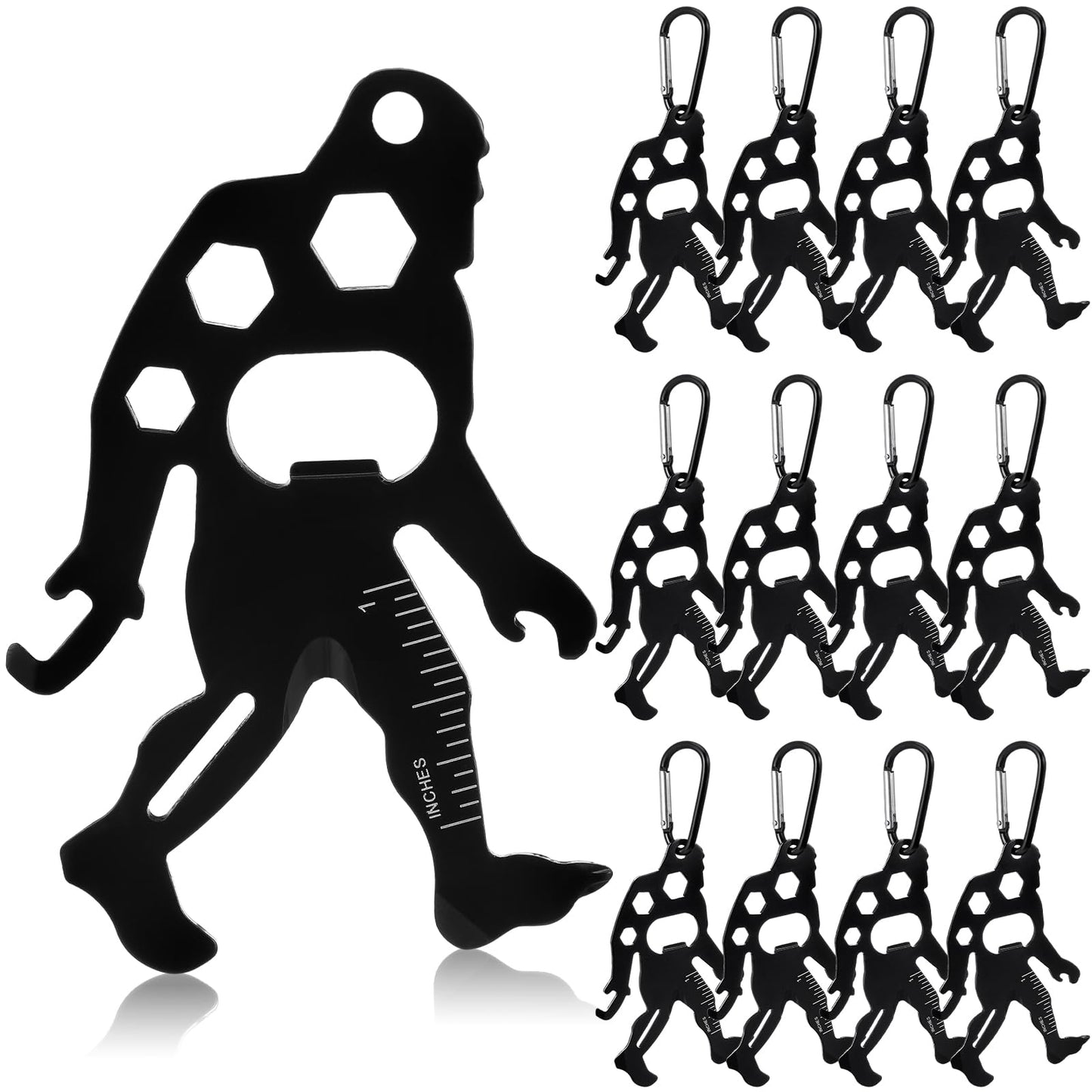 Cholemy 12 Pcs Credit Card Tool Novelty Stocking Stuffer Wallet Multitool Edc Gadget Friendship Bigfoot Sasquatch Elephant Gift Small Hand Carabiners Tool for Father Day Men Birthday(Ape-man,Black)