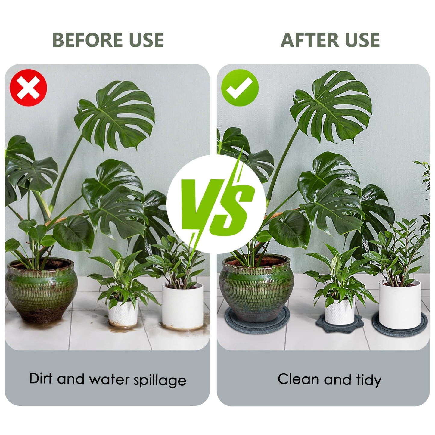 BXI Felt Plant Saucer Mat - 3 Pcs 8 Inch Water Absorbent Planter Coaster, Thick Flower Pot Saucer Pad, Planting Drip Tray for Indoors, Fabric Protective Plate for Tabletop and Floor Surface
