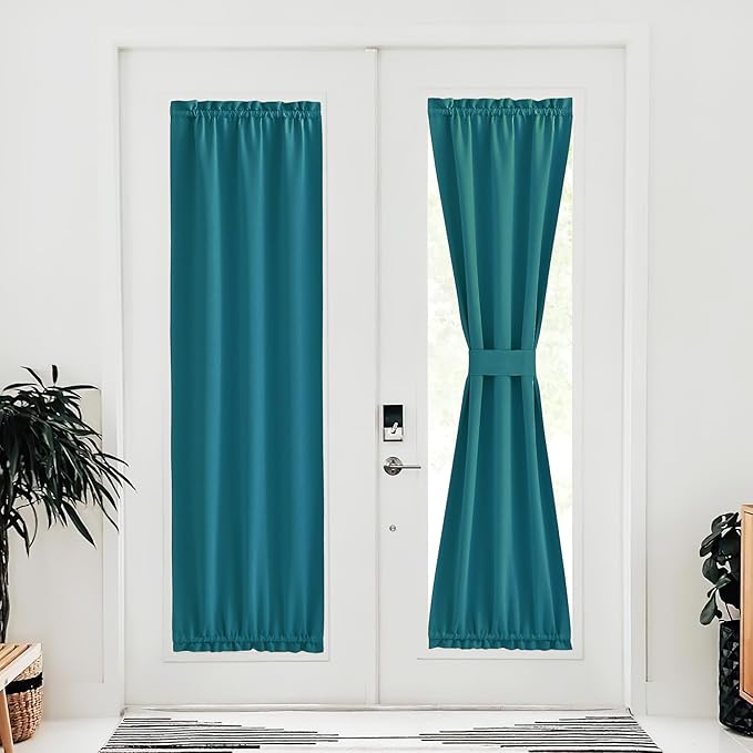 NICETOWN Classroom Door Window Covers - Thermal Insulated Rod Pocket Blackout Privacy French Front Door Panel for Kitchen Small Window, 30 W x 72 L, Peacock Teal, 1 Panel