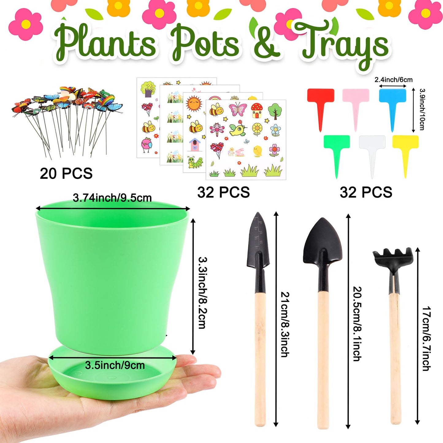 Aweyka 32 Set Garden Plastic Pot Craft Kit DIY Flower Plant Crafts Nursery Pots with Stickers Flower Planting Growing Kit for Spring Summer Home Classroom School Creative DIY Art Project Activities