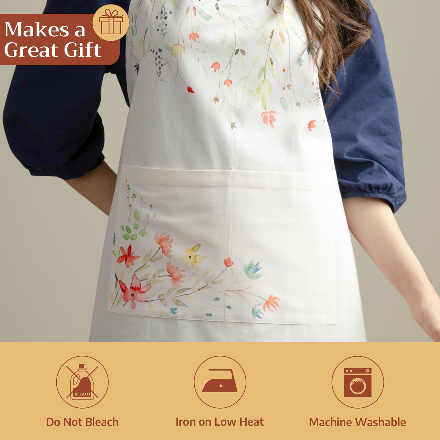 Maison d' Hermine Apron for women with Pocket 100% Cotton 27.50"x31.50" 1 Piece Adjustable Neck Strap & long ties Apron Men, Chef, Wedding, Cooking, Gardening, Server Spring/Summer (Colmar)