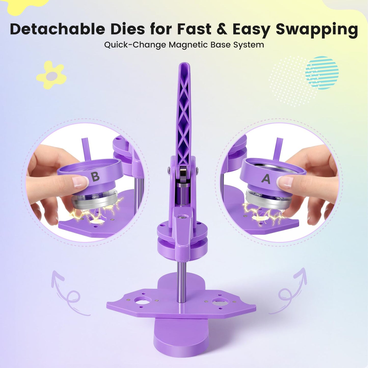 Button Maker Machine 2.25'' Button Press Machine Pin Badge Maker Machine with 100 Set Holographic Film, Button Pinback Making Supplies, Removable Dies, 1 Circle Cutter, 1 Cutting Mat, 50 Photo Paper