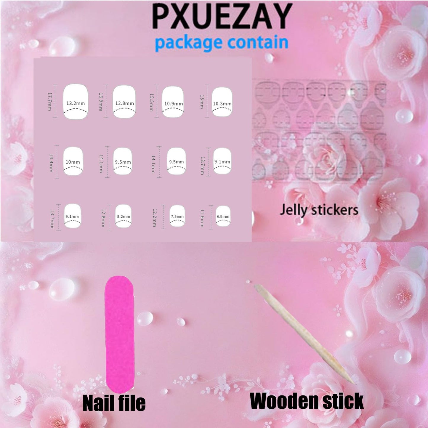 Square Press on Nails Medium Fake Nails with Lines Designs Glossy Nails Press ons Blue Gradient Black Glue on Nails Summer Acrylic Artificial Stick on Nails for Women 24Pcs