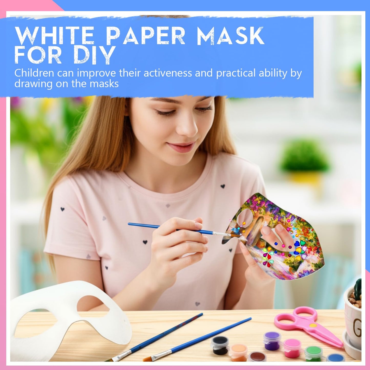 Leyndo 192 Pack Paper Mache Art Mask White Craft Masquerade Masks and Gem Stickers DIY Blank Mardi Gras Halloween Cosplay Party (Half Face Style)