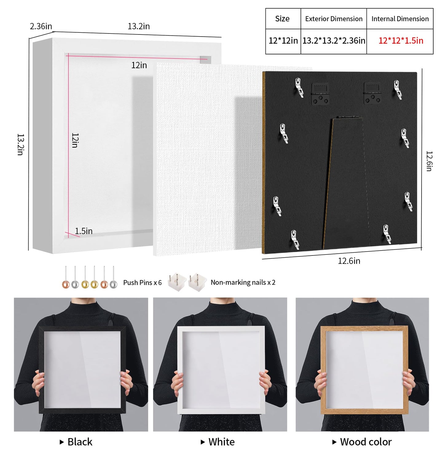 MUXIUNT 12x12 Shadow Box Picture Frame Display Case with Soft Linen Back-Real Glass,Large White Deep Shadow Box Frame 12x12 for Graduation Flower Medal Pet Photo Craft Memorial Gift