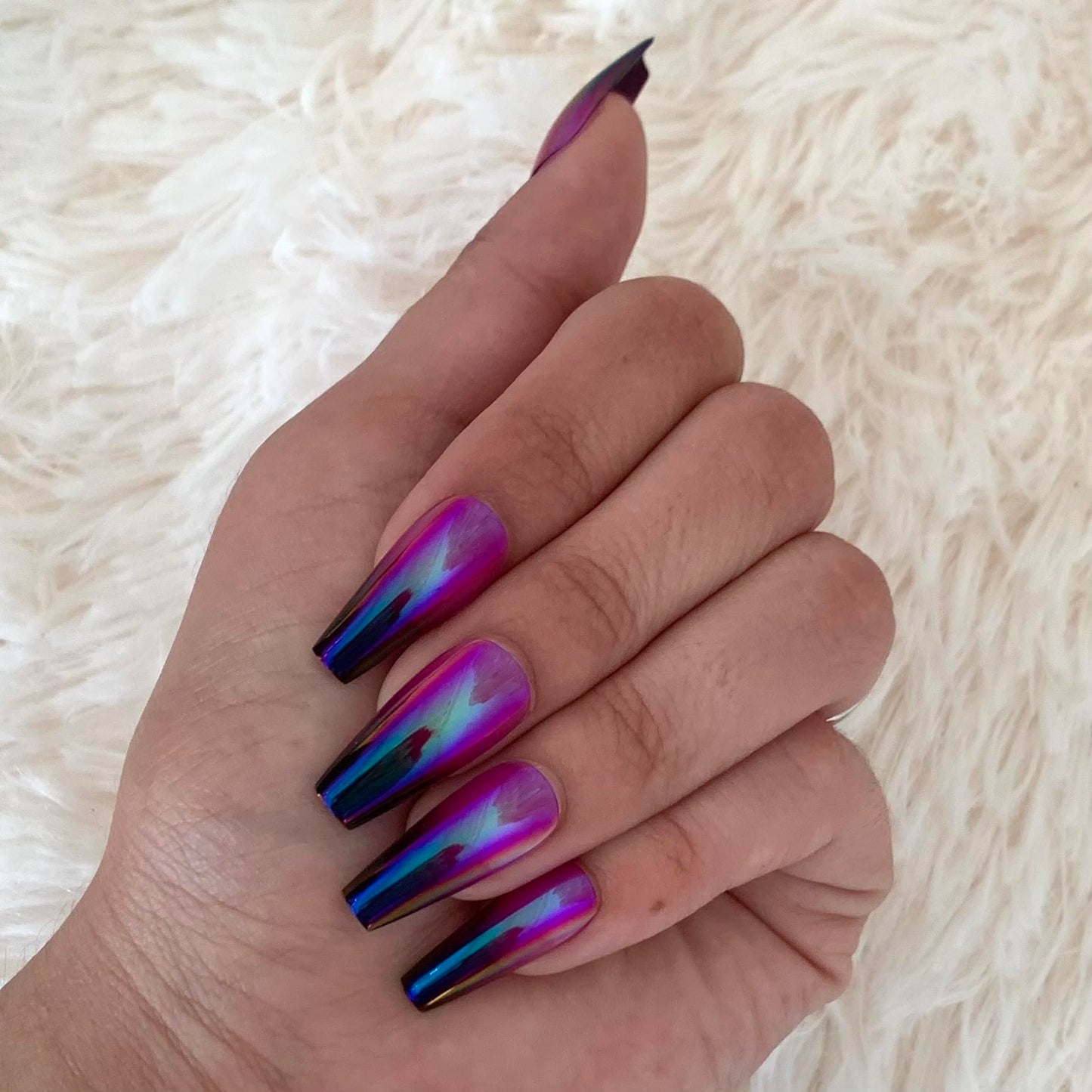 ALIEN BABE Press-On Nails by Lavaa Beauty | Blue Purple Chrome Long Coffin Nails