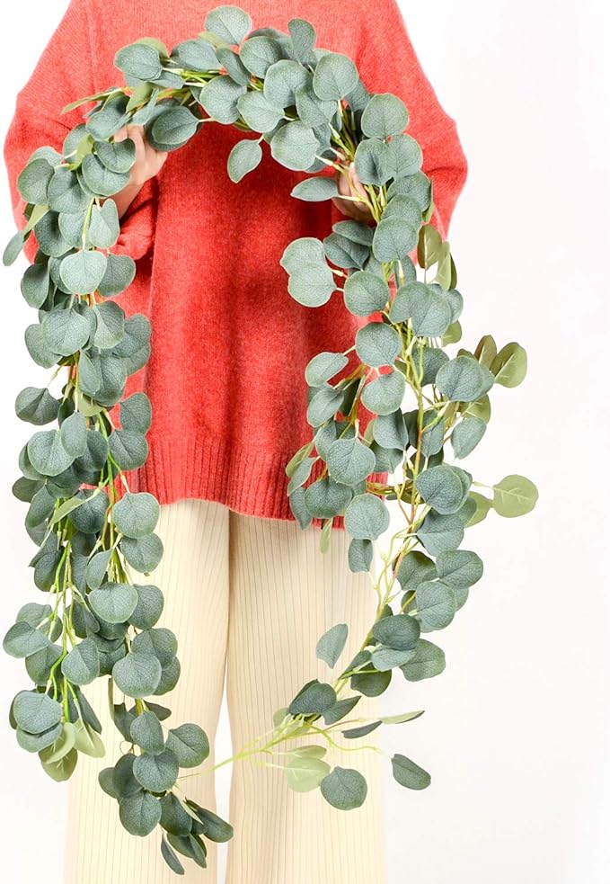 DearHouse 2PCS Eucalyptus Garlands Artificial Greenery Garland Faux Silk Eucalyptus Vines Wedding Backdrop Wall Decor Flower Arrangement