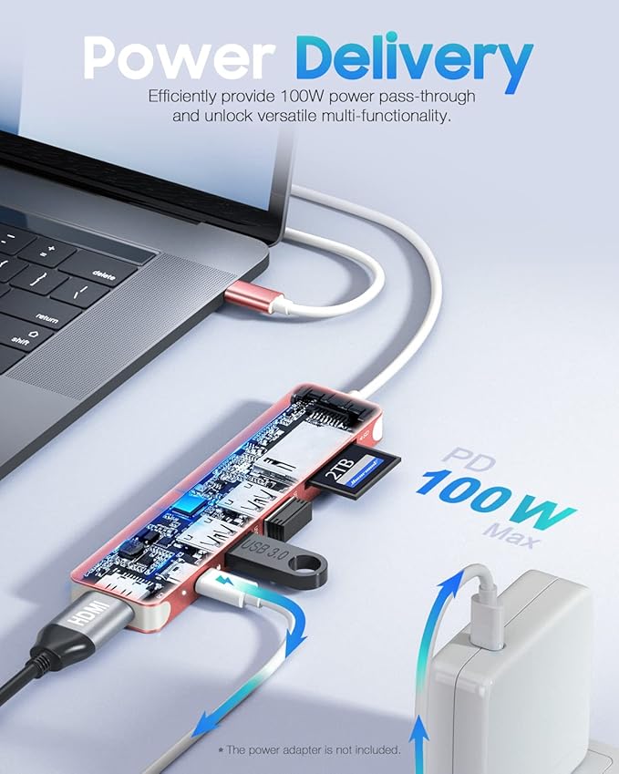 Hiearcool USB C Hub,USB-C Dongle,7IN1 USBC to HDMI Multple Adapter Compatible for MacBook Dell Lenovo Asus Thunderbolt 3 Thunderbolt 4 Type C Docking Station (HDMI USB3.0 TF/SD PD)-Rose Gold