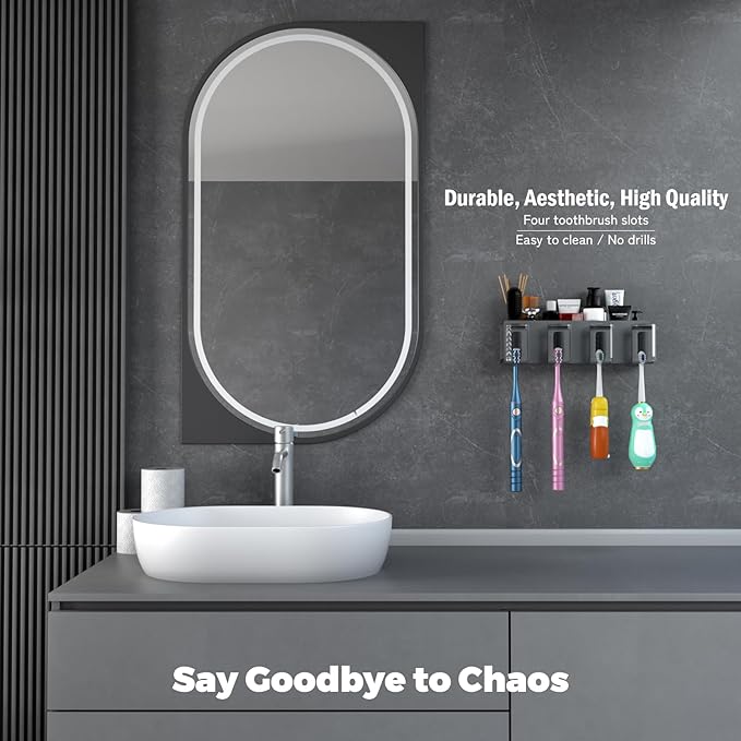 Toothbrush Holders for bathrooms, Toothbrush Holders Wall Mounted, Self-Adhesive Aluminum Toothbrush Organizer, Family-, Storing toothbrushes, Razors, Combs and ot(Titanium Gray)