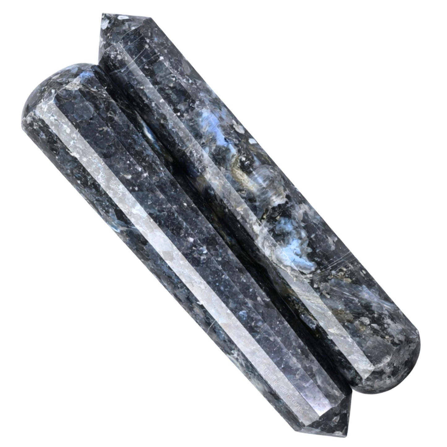 Amazing Gemstone Larvikite Crystal Wand Massage Stick - Pelvic Wand Gua Sha for Adults - Crystals and Healing Stones Massage Wands for Adults Gifts (Pointed)