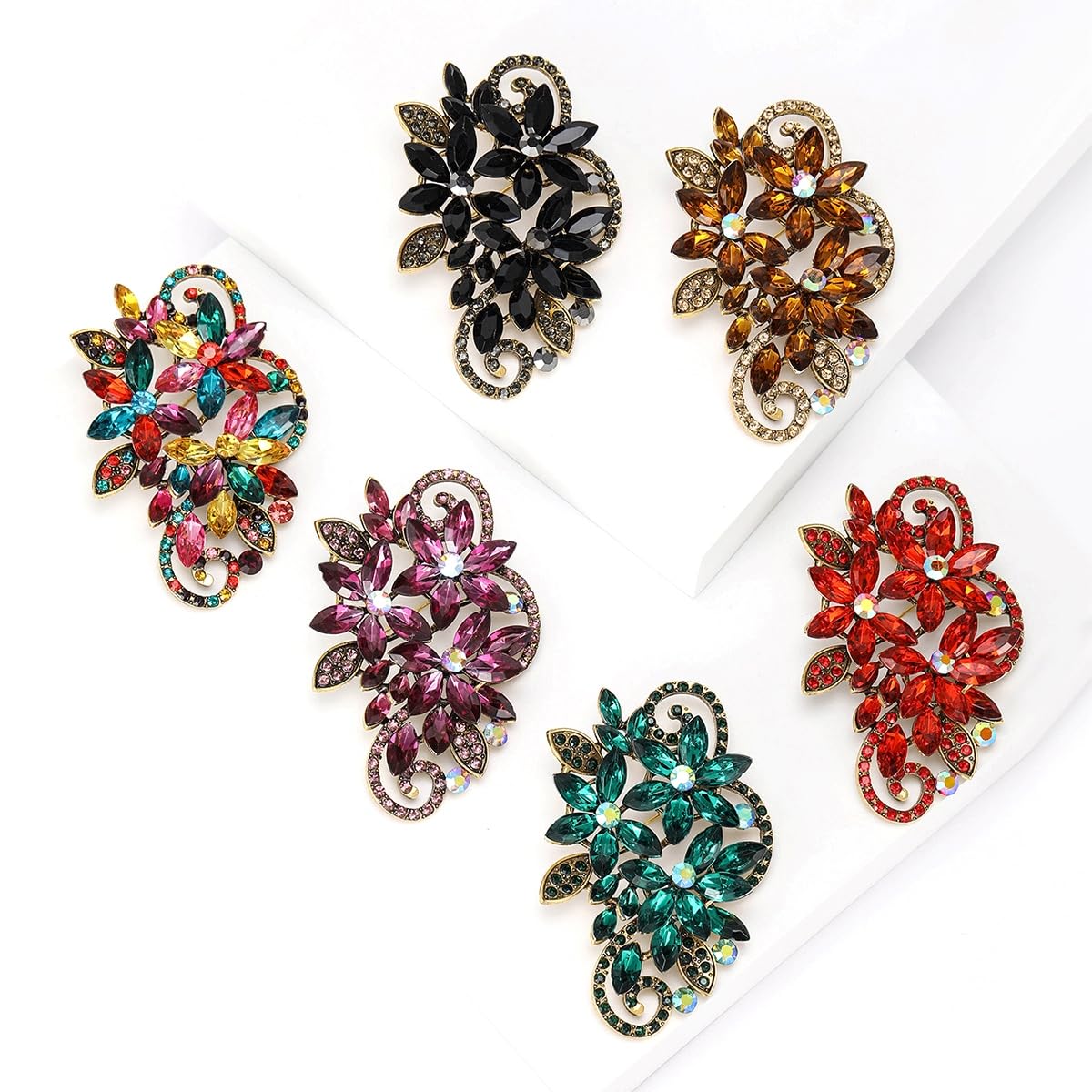 YOQUCOL Vintage Purple Austrian Crystal Rhinestone Flower Shape Brooch Pin For Women