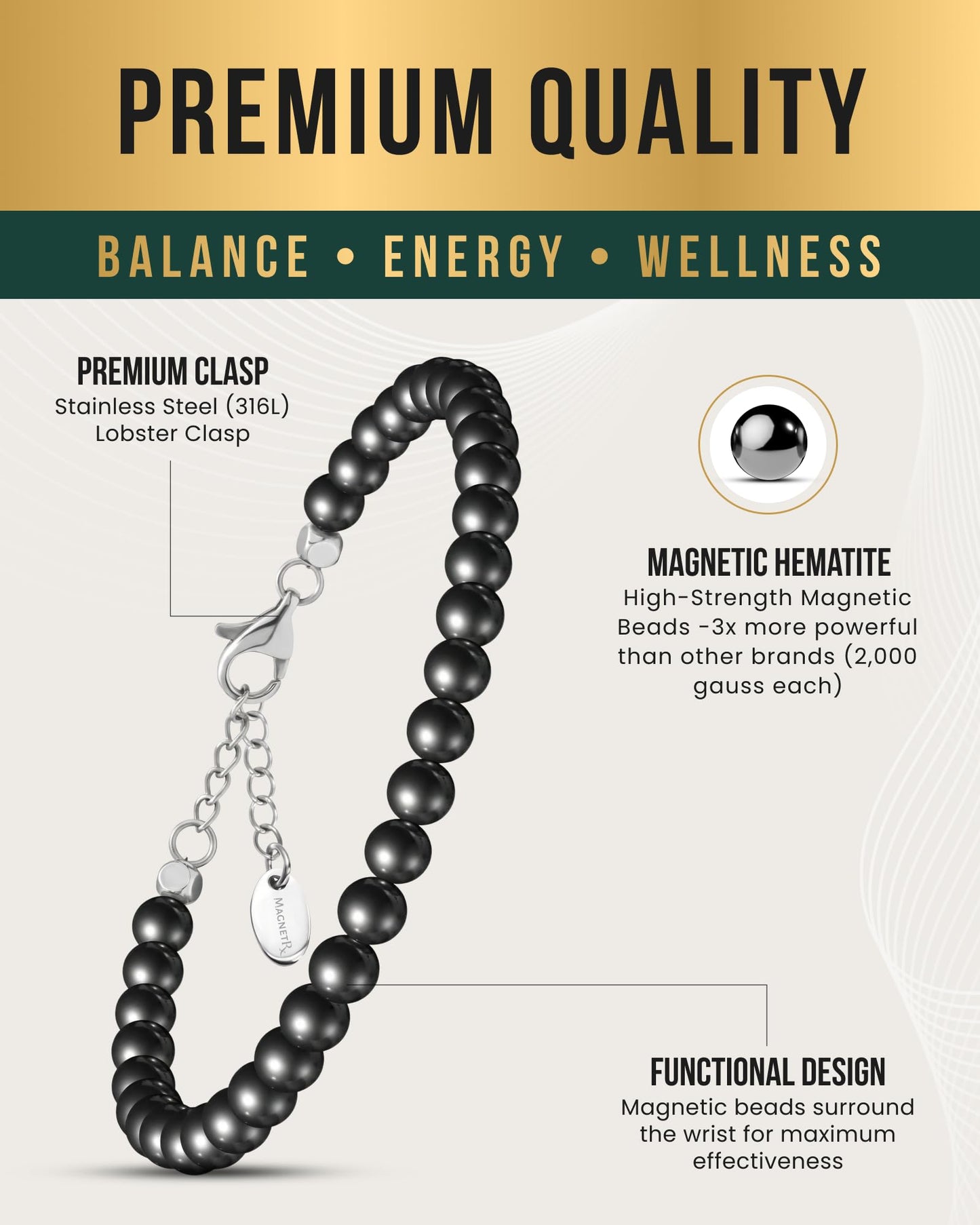 MagnetRX Hematite Magnetic Anklet Ultra Strength Hematite Stones Elegant Black Beaded Anklets for Women and Men (6mm Round Beads)
