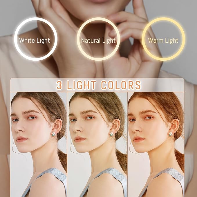 Auxmir 1X/30X Wall Mounted Makeup Mirror with Light, 8" Rechargeable Double-Sided Magnifying Mirror, Vanity Mirror Dimmable 3 Color Light, 360° Extension Rotation Foldable 14.5 Inch Arm, Gold
