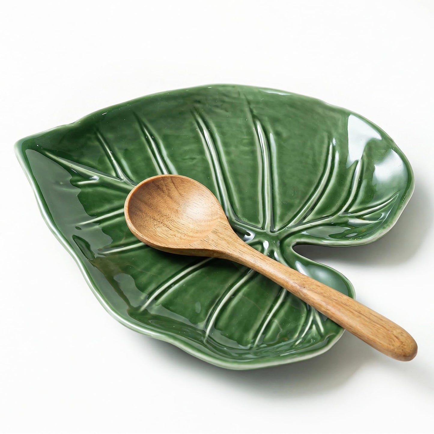WBXZIXN Spoon Rest for Stove Top, Green Leaf Shaped Spoon Holder, Ceramic Spoon Rest for Kitchen Counter, Cute Spoon Rests Spatula Rest Modern Farmhouse Kitchen Decor