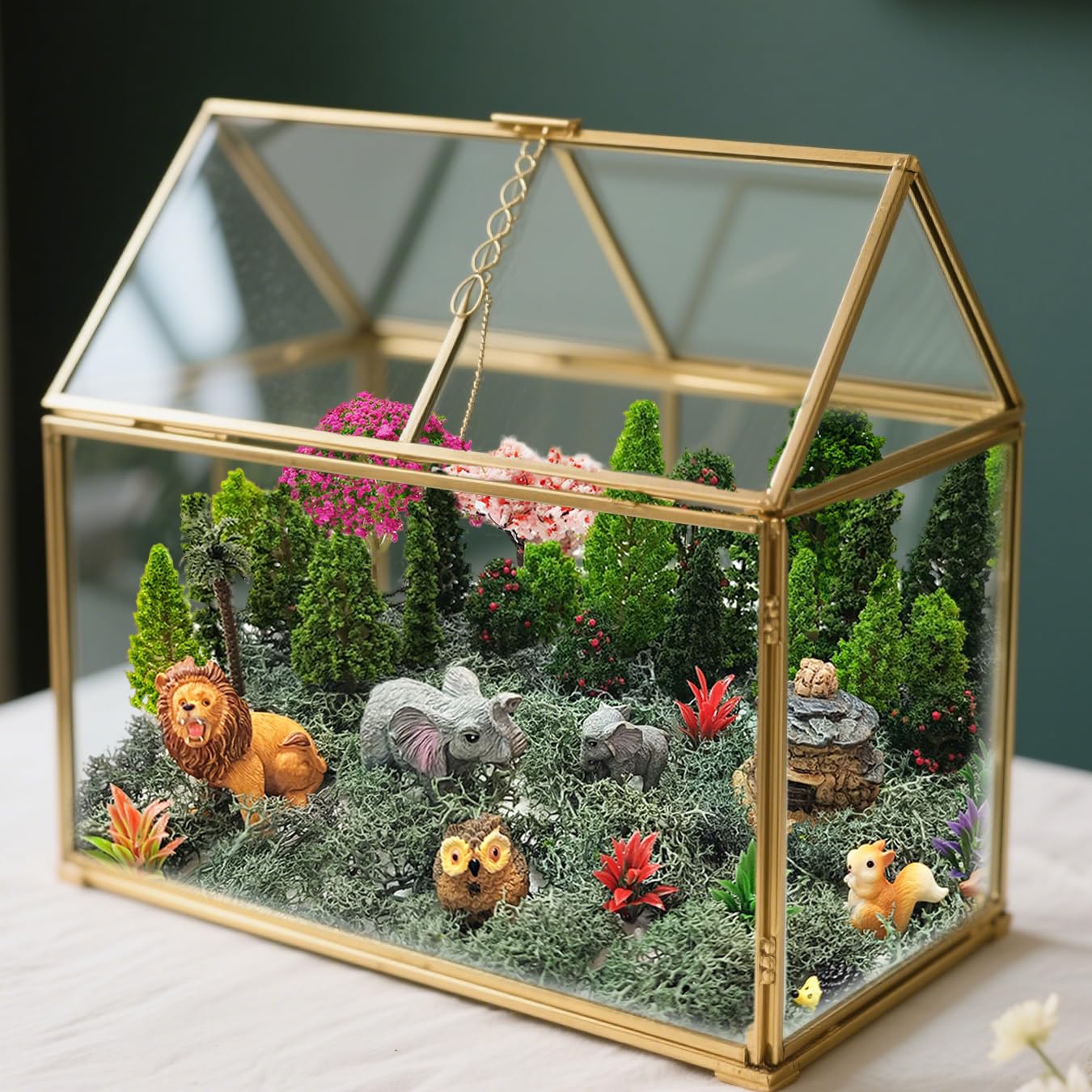OrgMemory 45 Pcs Animal Tree, Moss, Forest Animals Figures, Plastic Trees for Projects, Model Train Scenery with No Bases, Miniature Trees Diorama Hobby Train Scenery
