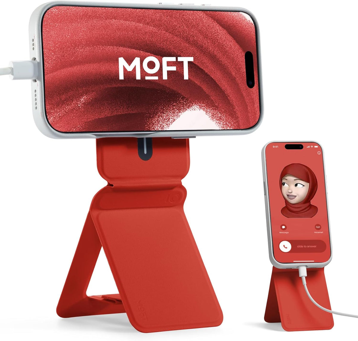 MOFT Phone Stand, Magnetic Phone Tripod Stand Stain-Resistant MOVAS Leather & Angle Adjustment & Strong Magnets Tripod for iPhone 15/14/13/12 (Included Metal Ring)-Sunset