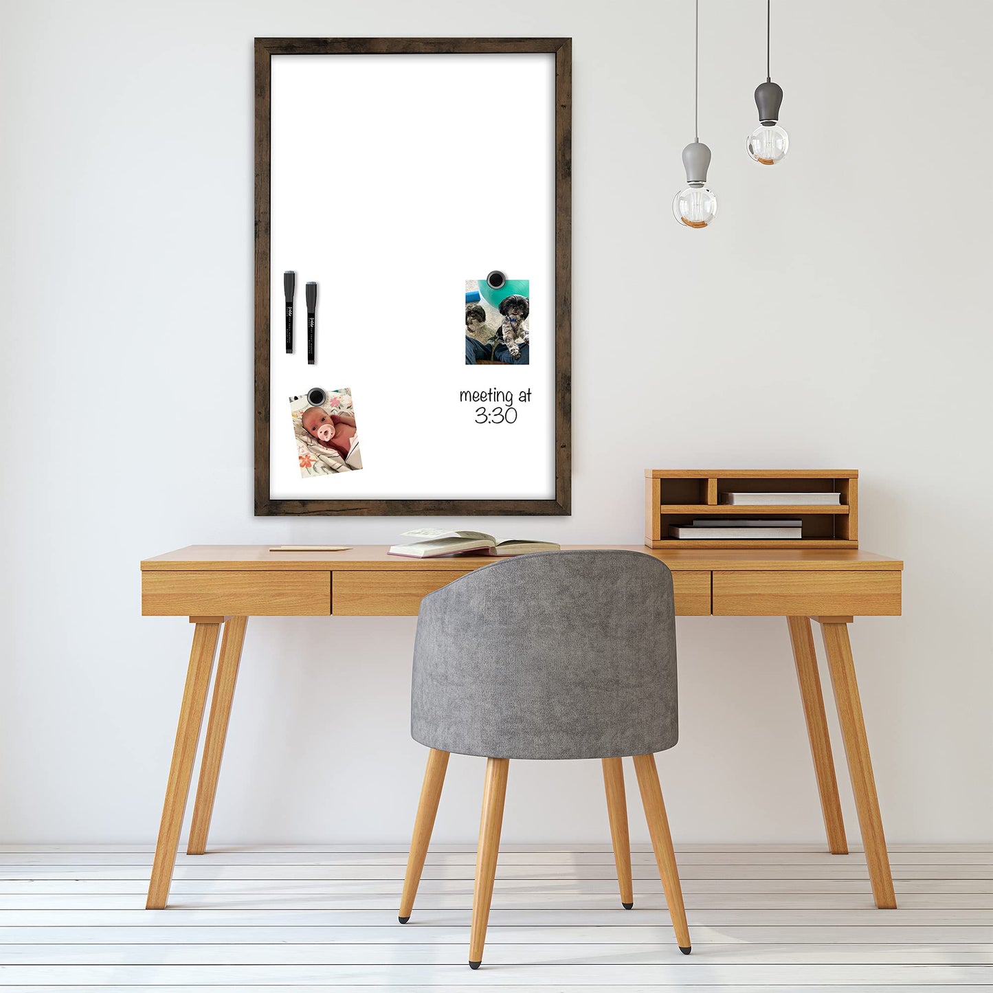 Loddie Doddie Magnetic Whiteboard - 24 x 36 in Rustic Wood Frame - Magnetic Dry Erase Board for Wall - Big White Board for Home Office - Built-in Marker Tray & Message Center