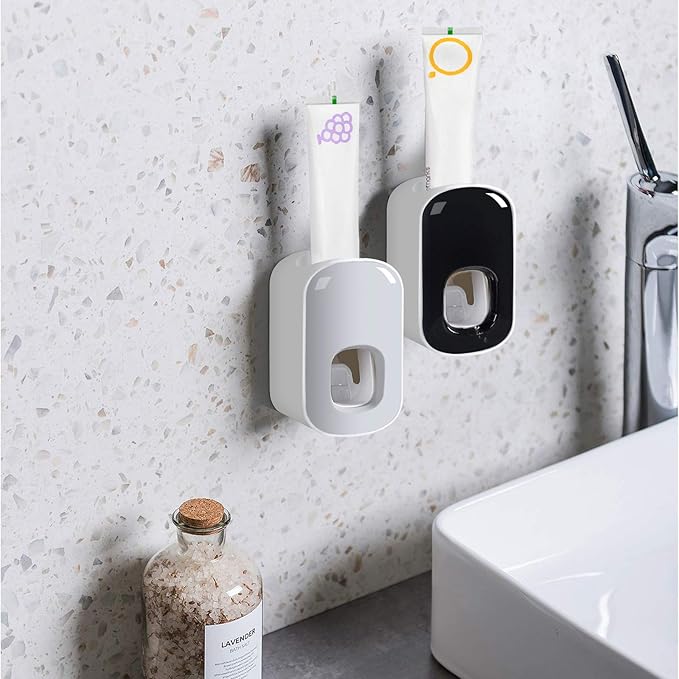 Toothpaste Dispenser,Automatic Toothpaste Squeezer Fit for Kids and Adults,Hands Free Wall Mounted Toothpaste Holder With Self-stick Sticker,Punch-Free Toothpaste Squeezer For Famliy Washroom(Gray)