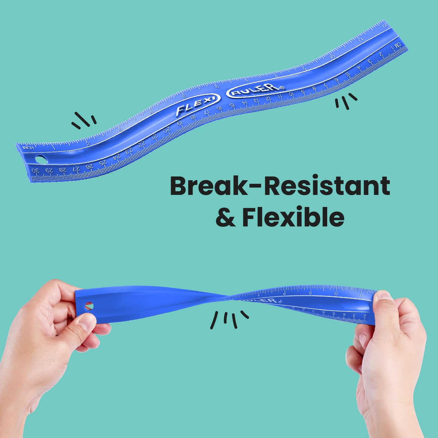 It's Academic Flexi Rulers, 12-inch Flexible Non-Breakable Ruler, 12-Pack, Blue