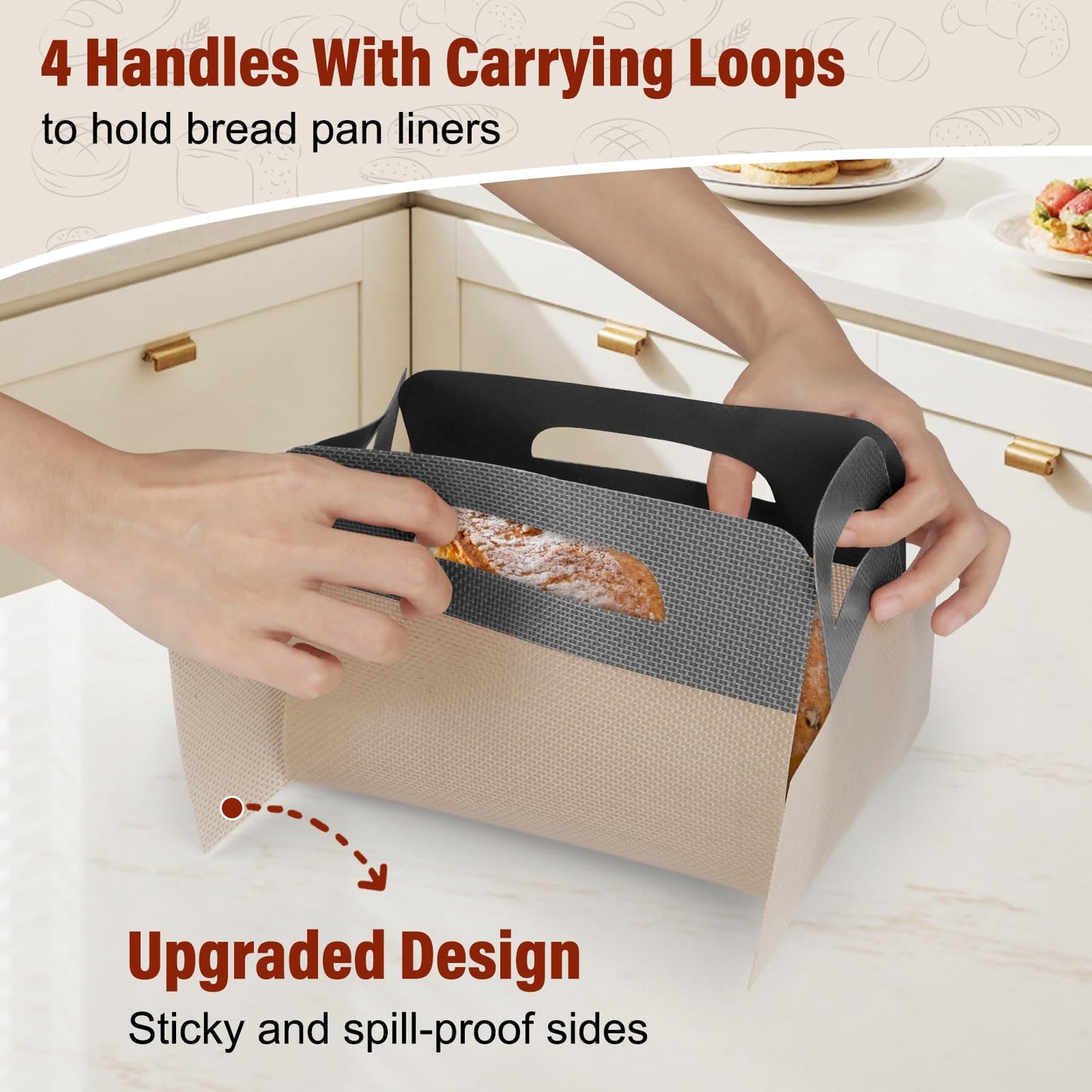Upgraded Loaf Pan Liners with 4 Handles, 2 PCS Reusable Silicone Bread Sling, Bread Sourdough Baking Mat Non-Stick & Easy to Clean, Best Fits 9x5" or 1.5lb Loaf Pans, Black