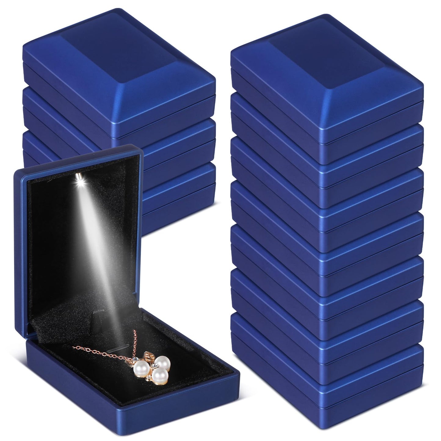 Landical 10 Pcs Pendant Necklace Box with LED Light Velvet Necklace Case for Pendant Bracelet Ring Earring, Jewelry Storage(Blue)