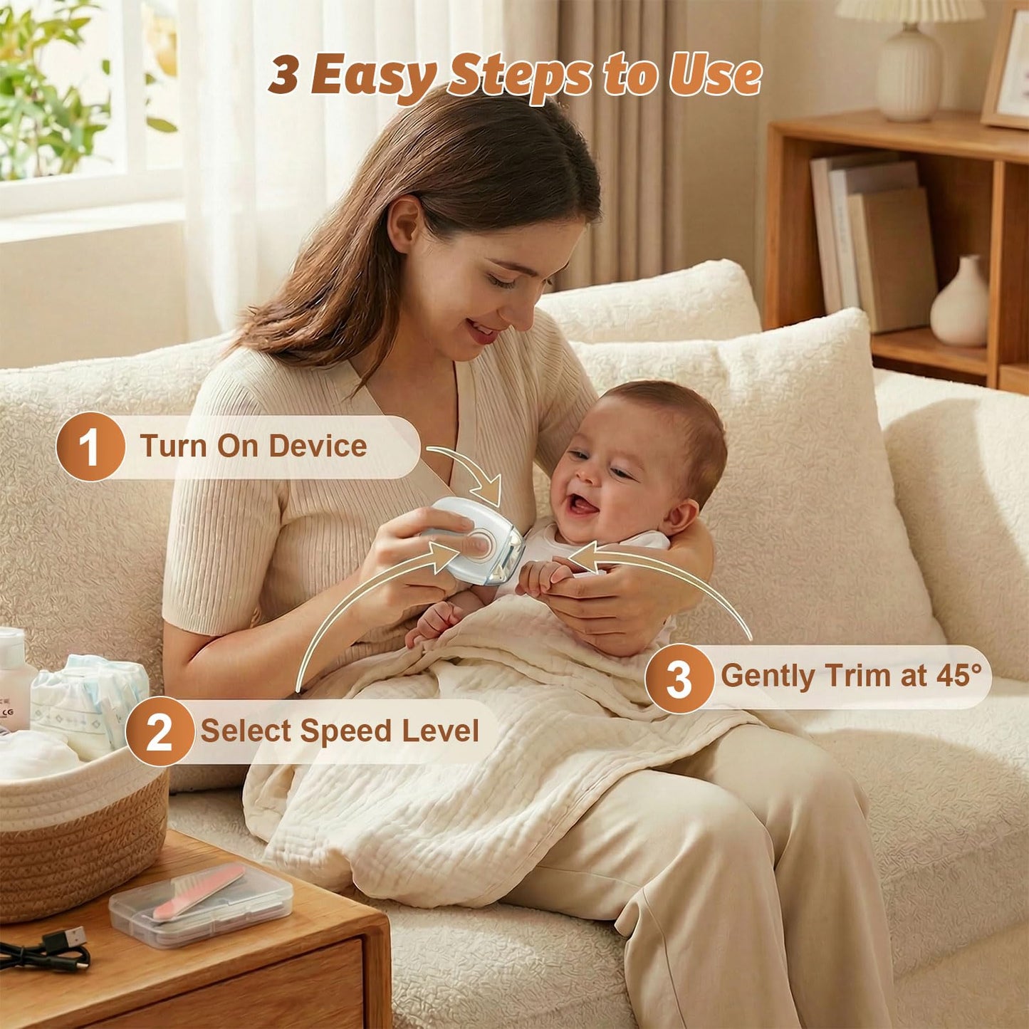 Electric Nail Clipper Automatic Nail Trimmer, Universal Fingernail Grinder with LED Light, 3-Speed Nail Cutter with Catcher, USB Rechargeable Electric Toenail Clippers for Seniors Adults Kids (3PCS)