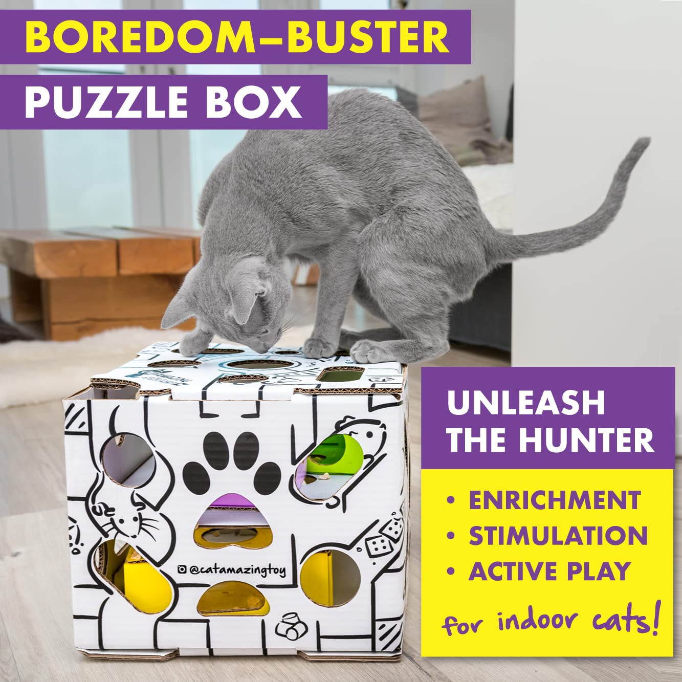 Cat Amazing Sliders – Puzzle Toy for Indoor Cats – Treat Box Interactive Maze – Enrichment Feeder – Best Cat Toy Ever!