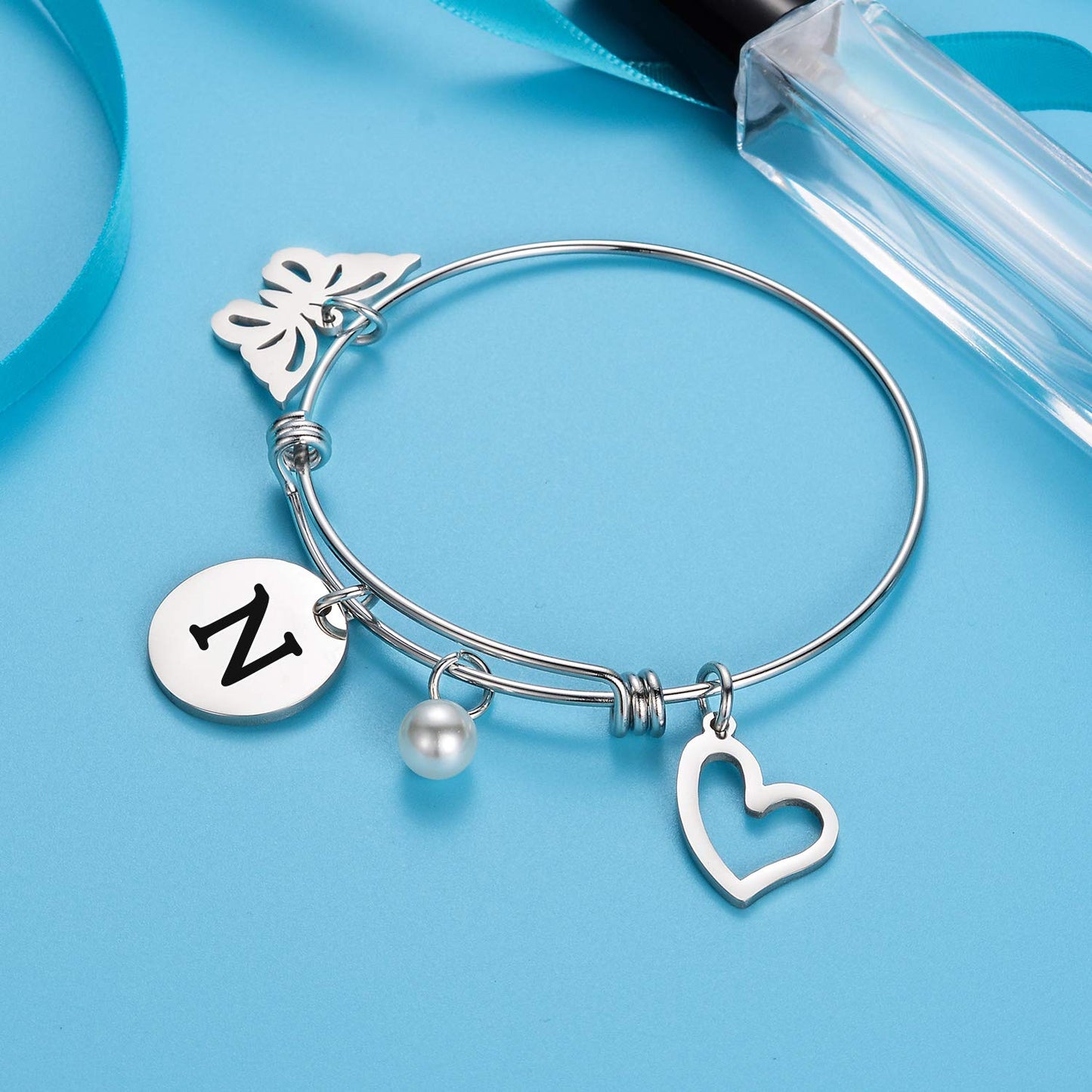 malyunin Initial Bracelet Charm Bracelets Heart Butterfly 26 Letters Alphabet Bracelet for Women Letter Bracelet Personalized Jewelry (N)