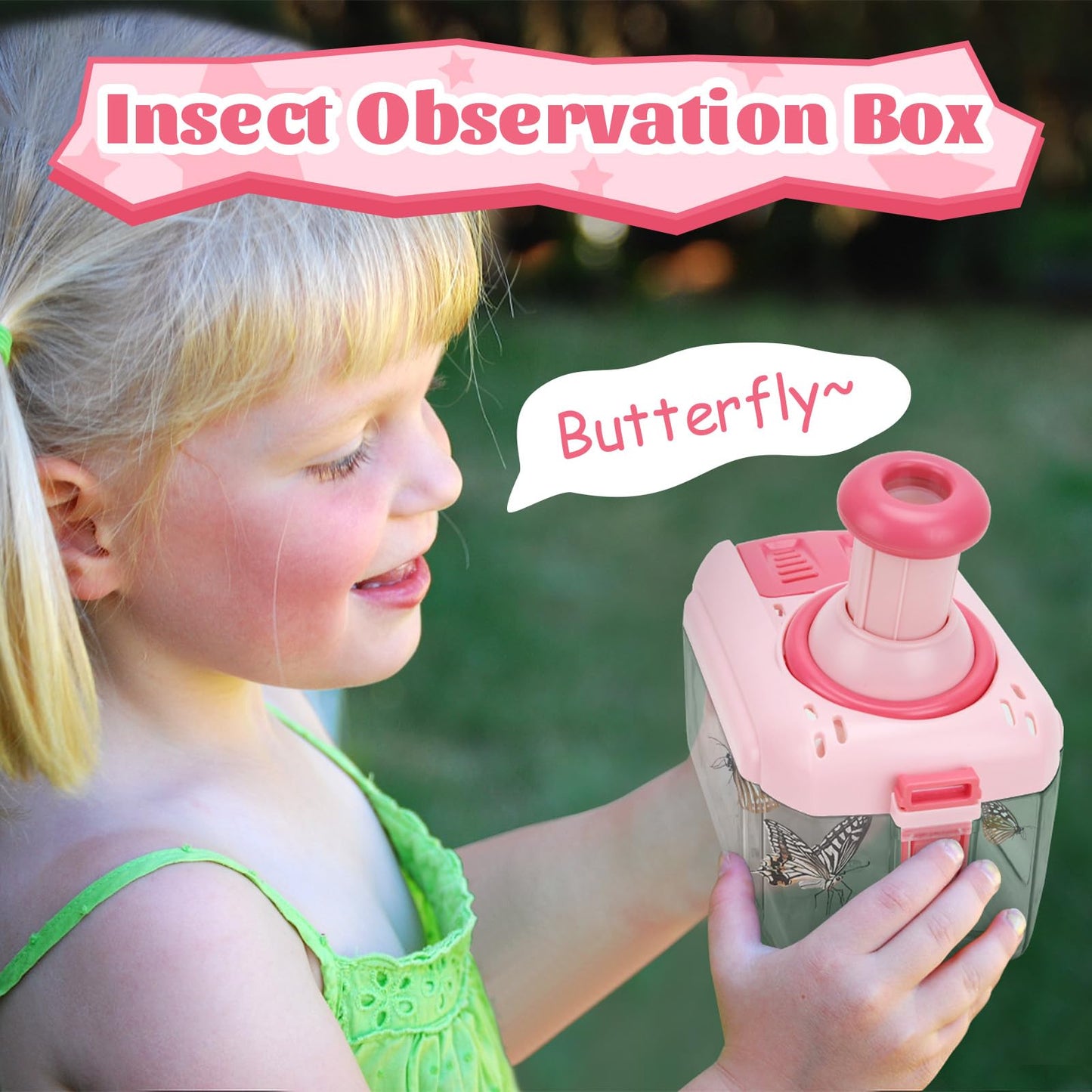 Funsland Bug Catcher Kit for Kids - 17 PCS Outdoor Explorer Kit Insect Catching Toys Nature Adventure Set for Boys 3 4 5 6 7 8 Year Old (Pink)