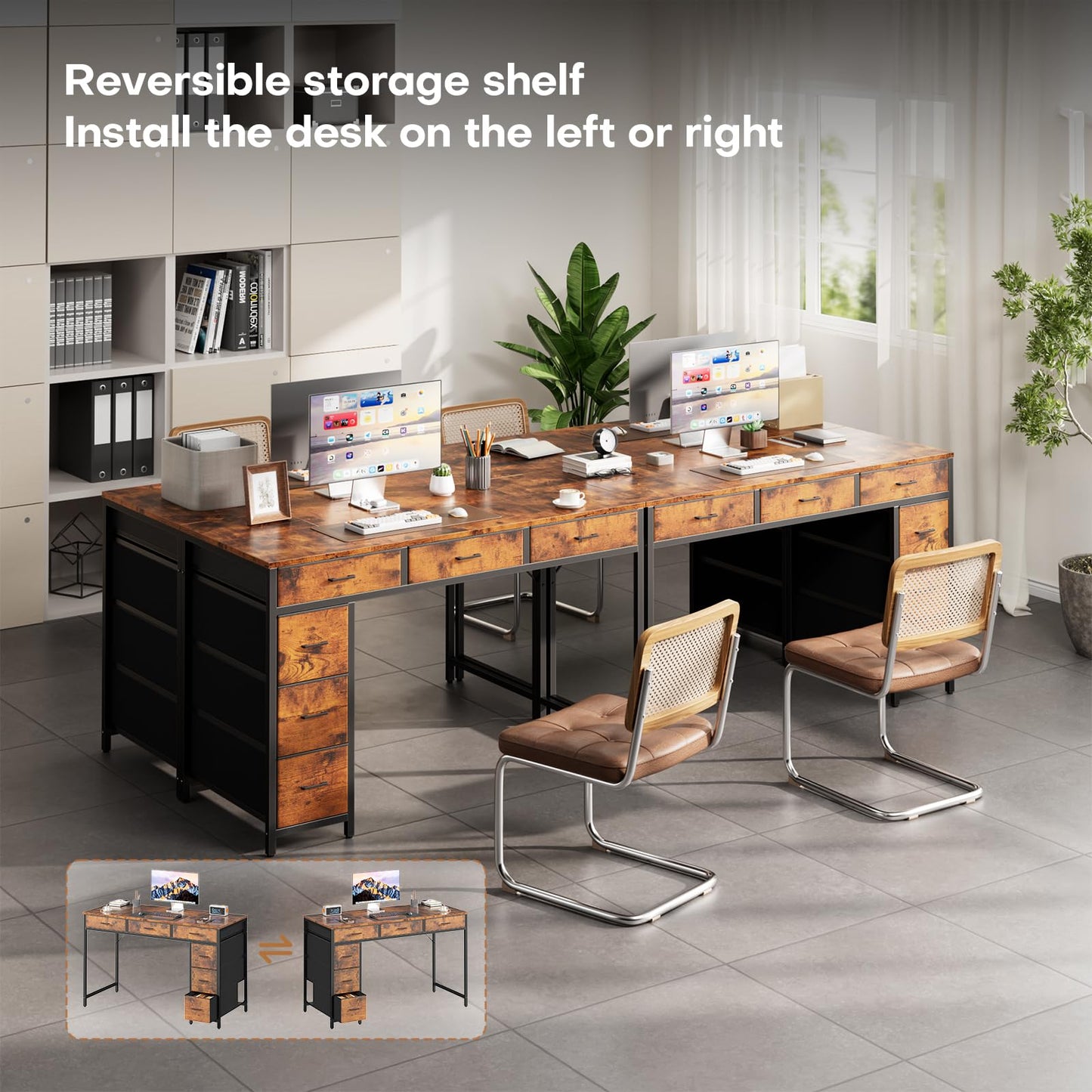 HLDIRECT 47" Computer Desk with 6 Drawers, Home Office Desk with Large Storage for Home Office,Gaming,Writing Study,Work (Brown)