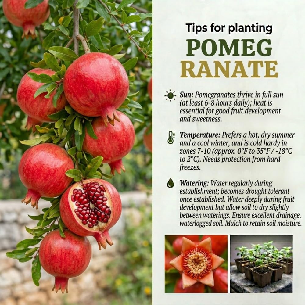 Pomegranate Tree Live Plant for Planting, 8–10” Tall in 4" Pot, Sweet Pomegranate Fruit Tree for Outdoor Growing
