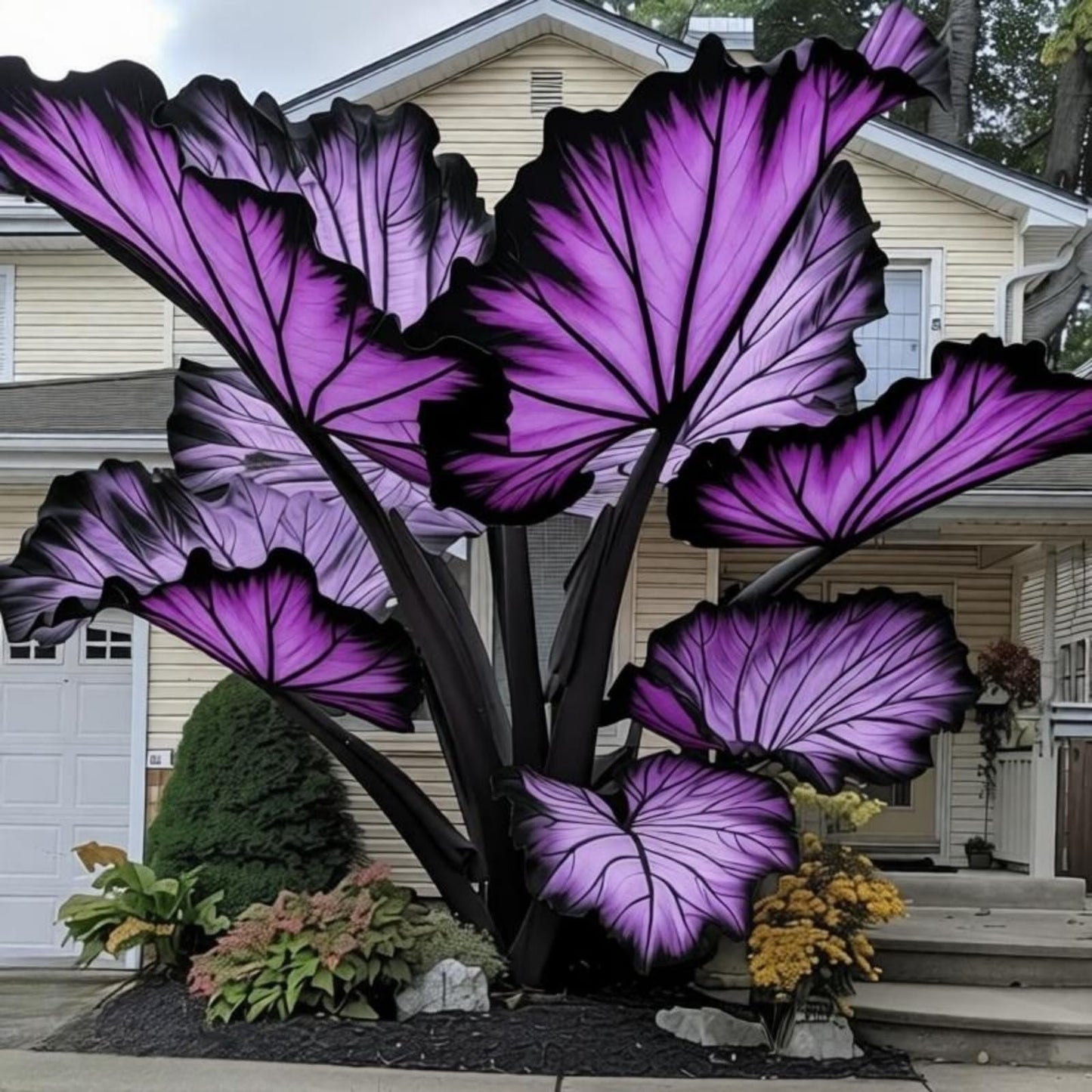 EDRHTJG Giant Leaf Foliage-Elephant Ear-Alocasia for Outdoor Garden Patio Decor Natural Vibrant Tones-Natural Privacy Screen (6)