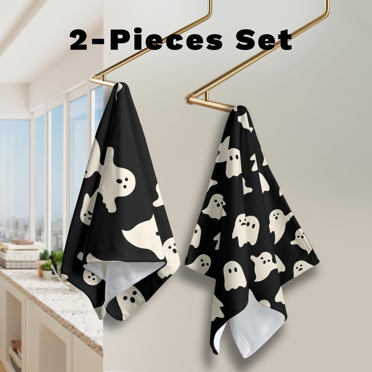 Cneztholim Halloween Spooky Bathroom Hand Towels Cute White Black Dish Towel Scary Halloween Kitchen Towels Soft Absorbent Towel Set for Home Farmhouse Gym Decor