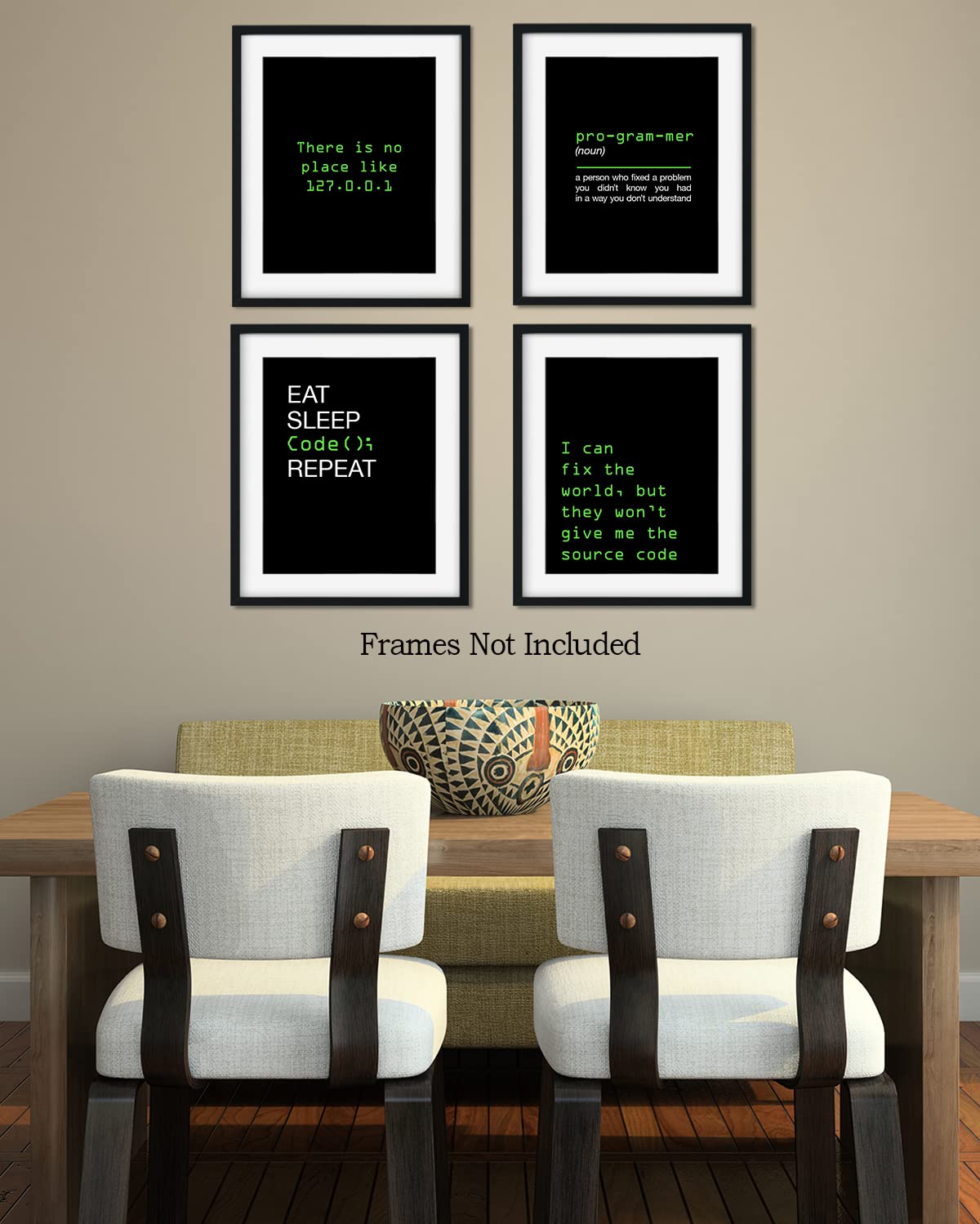 Govivo Office Decor - Computer Science Art - Set of 4 Geek Wall Art - Fun Gift For ICT Teacher, Student, Coding Nerd, Computer Programmer, Dad - 11x14 unframed print