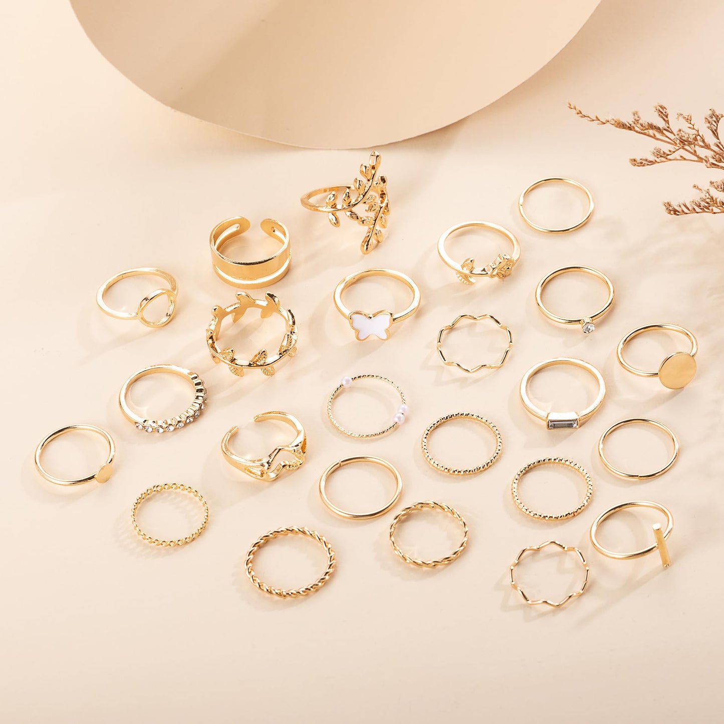FUTIMELY Boho Retro Stackable Rings Sets for Women Knuckle Joint Finger Knuckle Nail Ring Sets Moon Stars Stack Preppy Statement Rings Cute Trendy Stuff Jewelry (E-24PC-Leaf Rings)