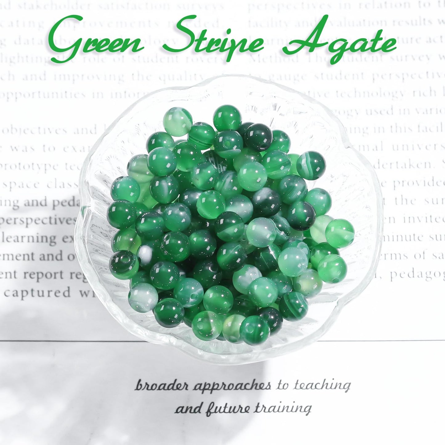 8mm Natural Gemstone Round Green Stripe Agate Loose Beads for Jewelry Making Bracelets Necklace Earrings Art Craft (45-48pcs/strand)