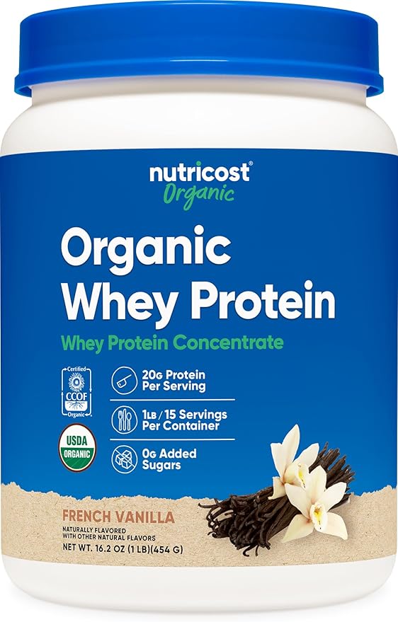 Nutricost Organic Whey Protein Concentrate, French Vanilla Flavored, (1LB) - Gluten-Free, Non-GMO