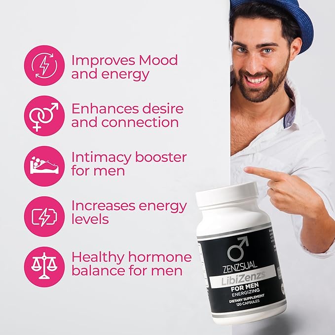 ZENZSUAL LibiZenzs Men - Natural Dietary Supplement Blend with Ginseng, Maca Root, Ashwagandha - Increases Testosterone Levels - Gluten Free (120 Capsules)
