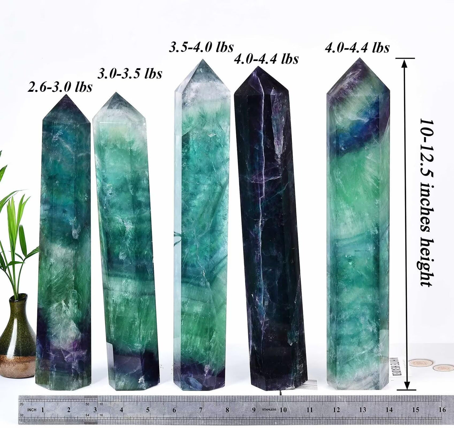 AMOYSTONE Extra Large Healing Crystal Obelisk Towers Green Purple Fluorite Point Wand Home Decor Reiki Healing 2.2-2.6LBS