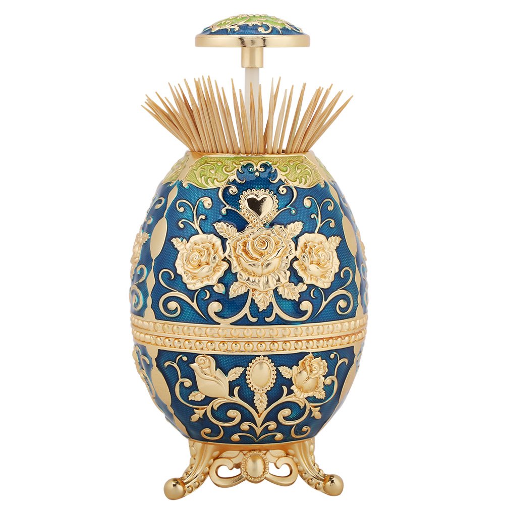 Hilitand Automatic Toothpick Holder, Metal Tin Alloy Retro Toothpick Holder Hand Press Toothpick Dispenser Flower Pattern(#2)