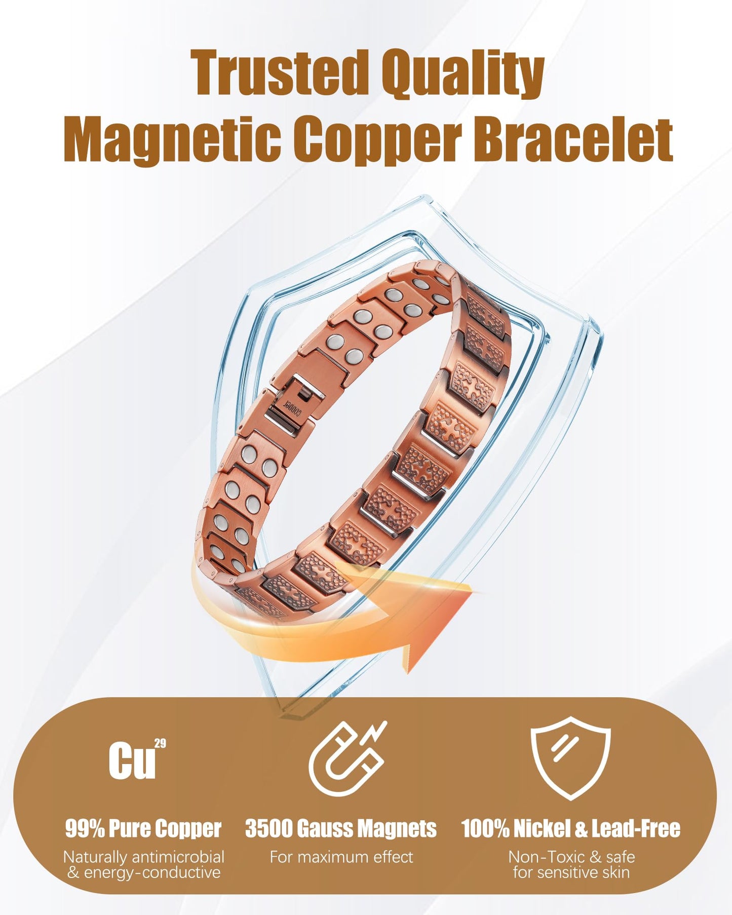 Jeracol Copper Cross Bracelet for Men, Magnetic Therapy Bracelet with Powerful 3800 Gauss Magnets - Adjustable Length with Sizing Tool & Gift Box