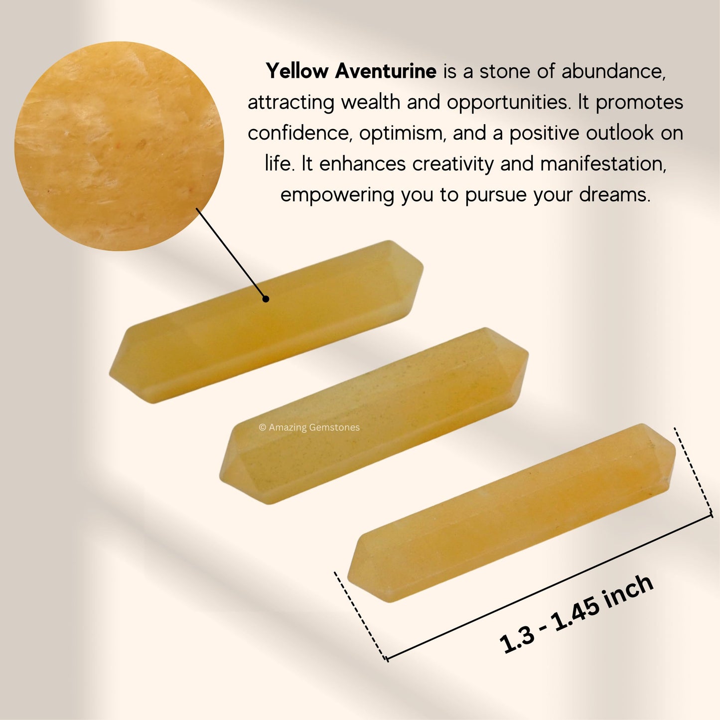 Amazing Gemstone Yellow Aventurine Crystal Points Bulk Healing Crystals and Stones - Pack of 3, Double Terminated Healing Wand Point Bulk Crystals for Crafts, Crystal Grid, DIY Work